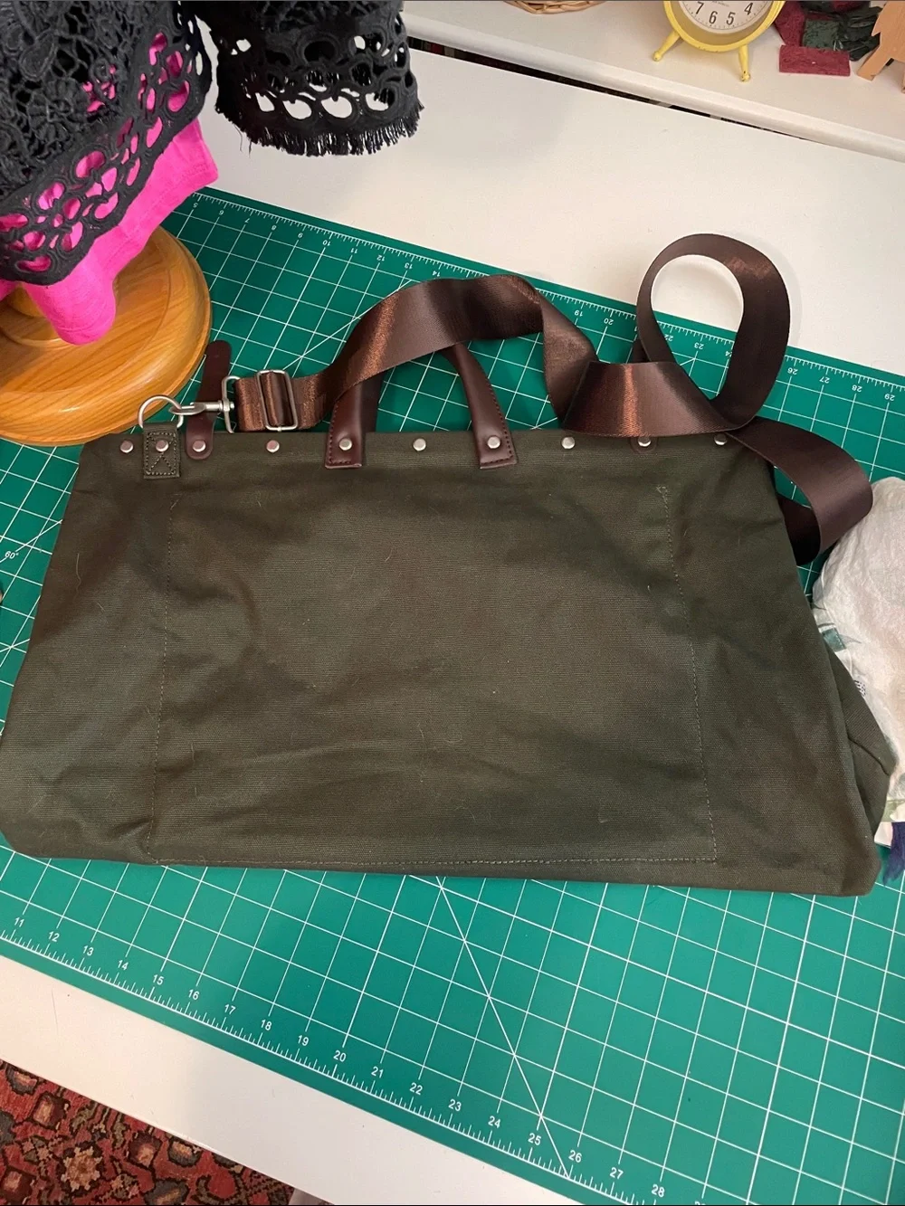 Line Of Trade Olive Canvas Duffel Bag with Brown Leather Trim